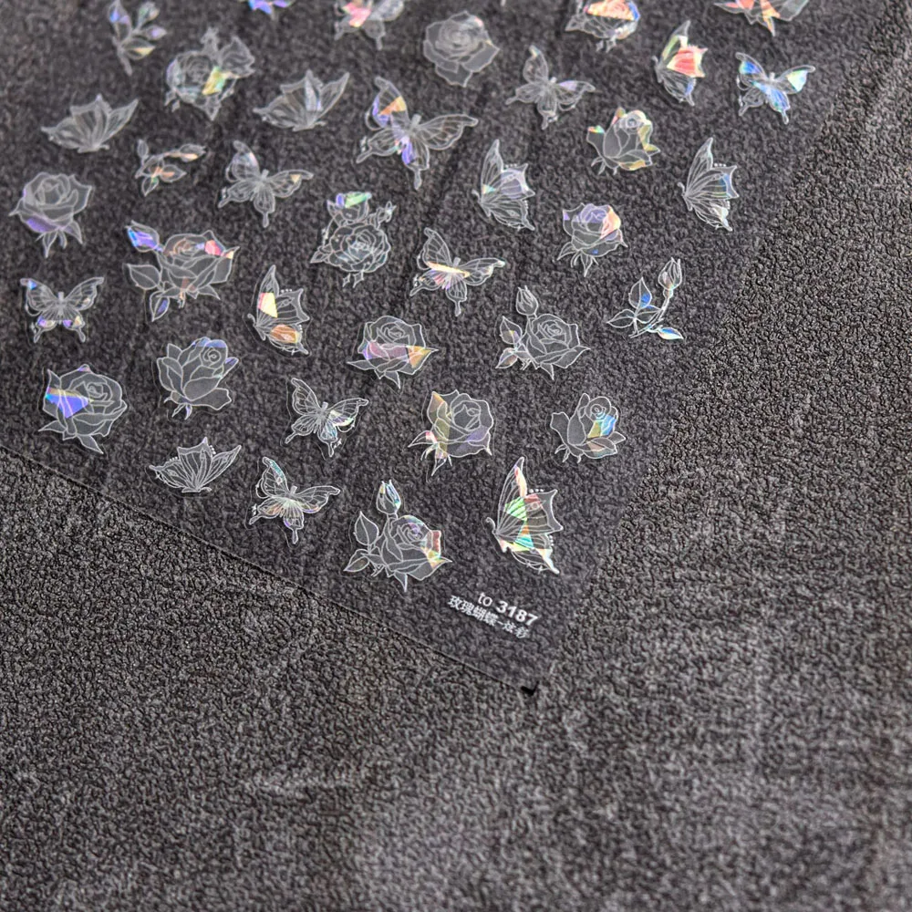 สติกเกอร์ติดเล็บลายผีเสื้อคริสตัล5D 1แผ่นลายแฟนตาซีสลักติดอุปกรณ์ตกแต่งเล็บแบบ3D สติกเกอร์ความงามแบบ DIY ขนาด10*8ซม. 1แผ่น