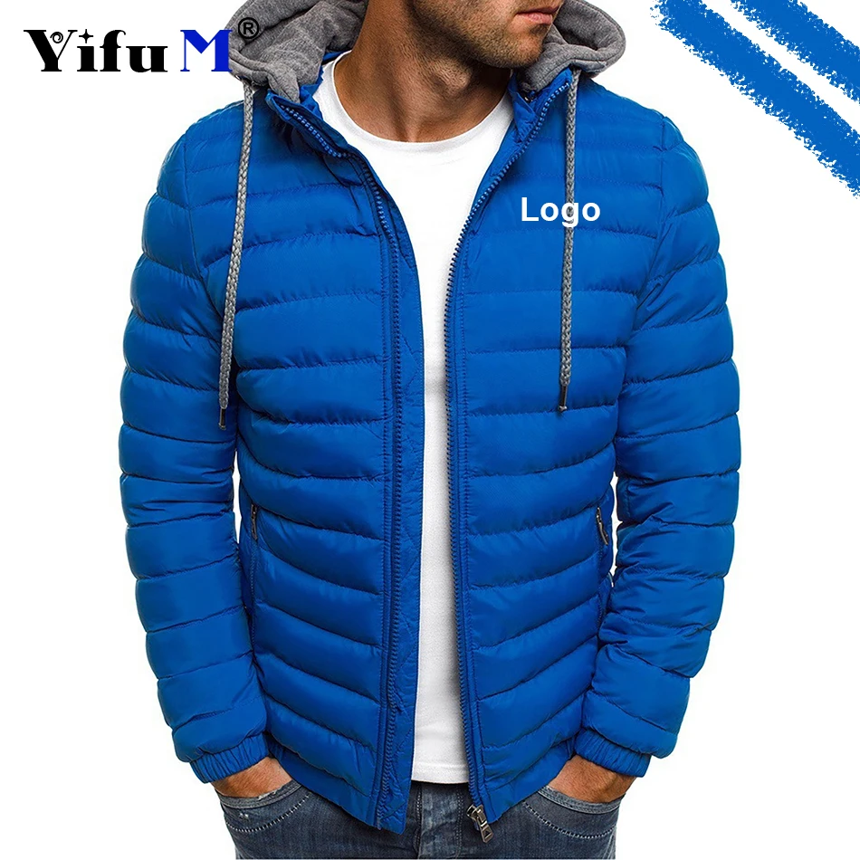 2024 DIY Logo Men Hoody Jacket Zipper Coat Down Sports Jacket Casual Trendy Menswear Windproof Autumn Winter Outwear Male Tops