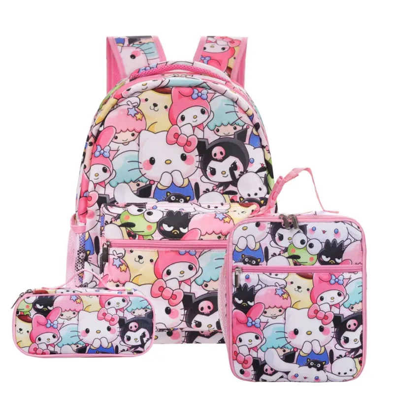 Kawaii Hello Kitty Torba Plecak Piórnik Trzyczęściowy Zestaw MINISO Anime Kuromi Cinnamoroll Urocza Uczeń Kreskówka Pakiet Nowy