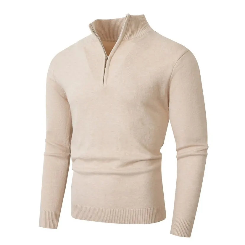 New Autumn Winter Knit Pullovers Men Solid Color Slim Fit Casual Knitted Sweater Mens Fashion Half Zipper Stand Collar Sweaters