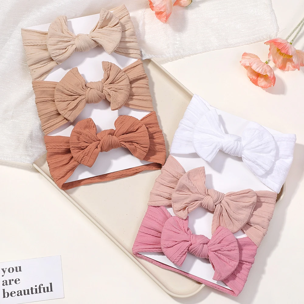 Bow Children Headbands European American Style Solid Color Girl Hair Accessories Nylon Jacquard Baby Combination Set Wholesale