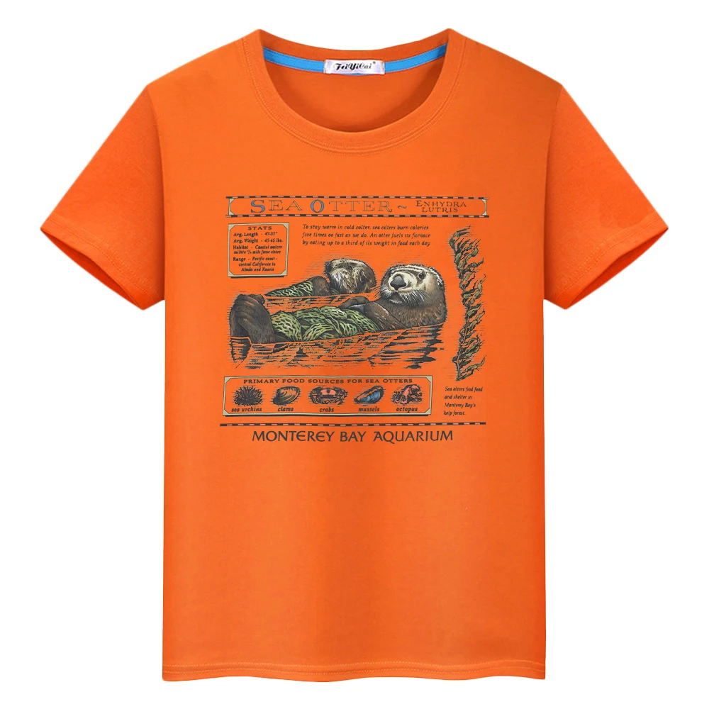 

Monterey Bay Aquarium Sea Otter print t shirt for kids boy Halloween Tees 100%Cotton cartoon Cute Short Anime Tops girl clothes