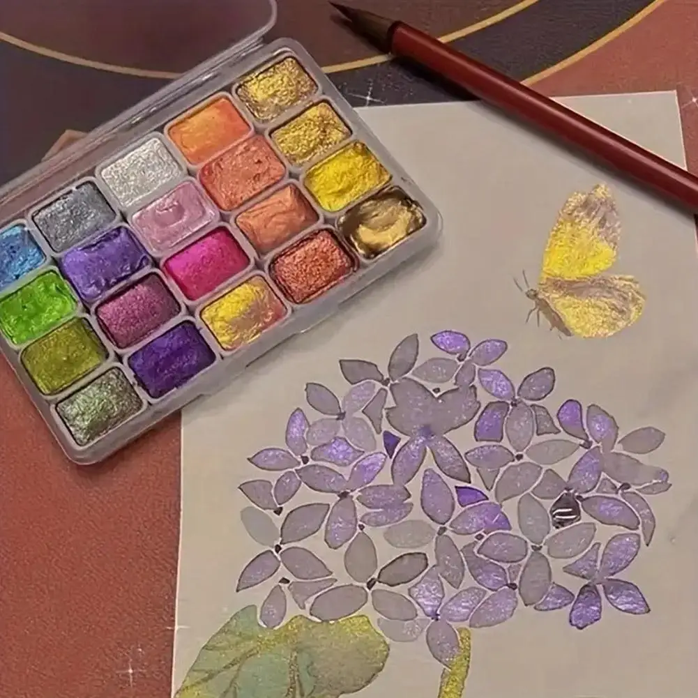 20-Color Metal Watercolor Painting Set Gold And Silver Powder Mineral Pearl Pigment Art Watercolor Painting Nail Decoration