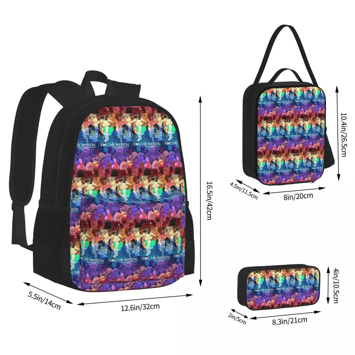 Epic The Musical Saga Covers Backpacks Boys Girls Bookbag School Bags Kids Rucksack Lunch Bag Pen Bag Three-Piece Set