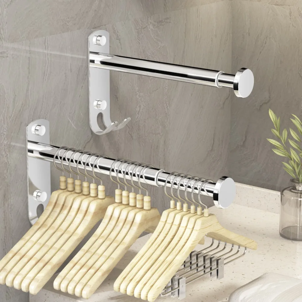 Gifts Stainless Steel Clothes Hanger Storage Rack Wall-mounted Foldable Balcony Drying Hook Punch-free Scalable Storage Racks