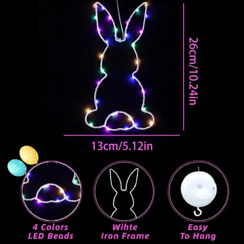 Luz LED para ventana de conejito, lámpara LED de conejito, decoración de ventana de Pascua con ventosa, decoración iluminada para el hogar, suministros coloridos para fiestas