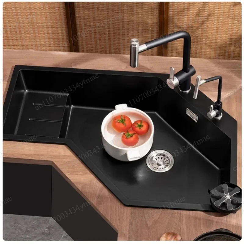 Irregular Diamond Corner Kitchen Sink Natural Quartz Granite Material Large Size Household Fruit Vegetable Washing Basin