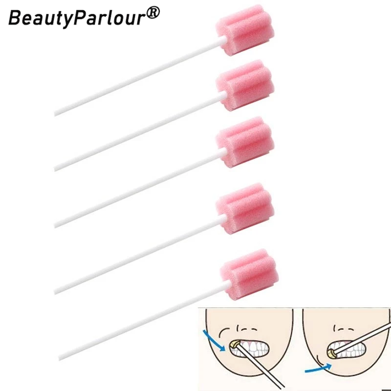 

100Pcs Disposable Oral Care Sponge Swab Tooth Cleaning Mouth Swabs With Stick Sponge Head Cleaning Cleaner Swab for Kids Adults