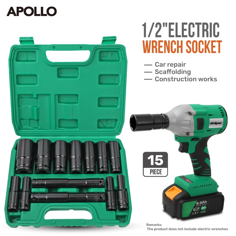 

​Apollo 10PC 1/2" Deep Impact Socket Set 8-32mm - 6-Point Hex Heavy Duty with Storage Case for Automotive/Electric Tool Repair​​