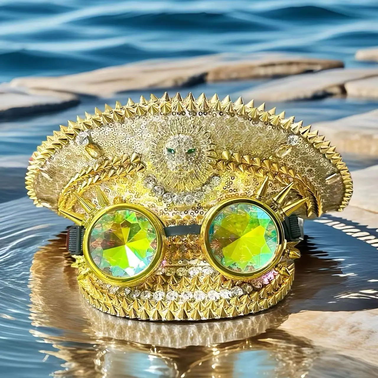 홍루안 골든 고글 캡틴 모자 뮤직 페스티벌 여성용, 카니발 코스튬 모자 & 코스프레 여성 액세서리