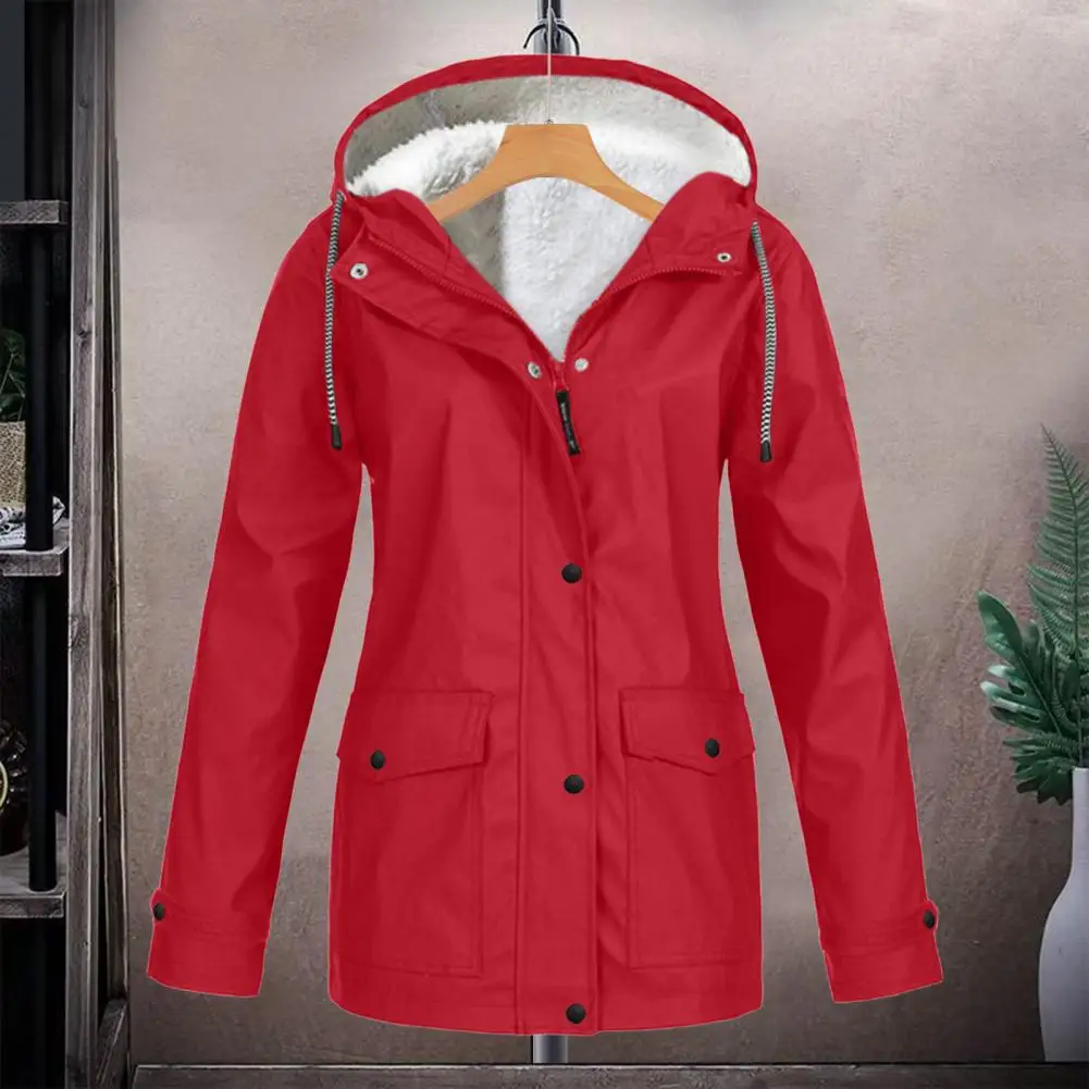Women Hooded Down Jacket Women’s Winter Coat Fleece-lined Hooded Parka with Press Button Zipper Closure Mid-length Outerwear