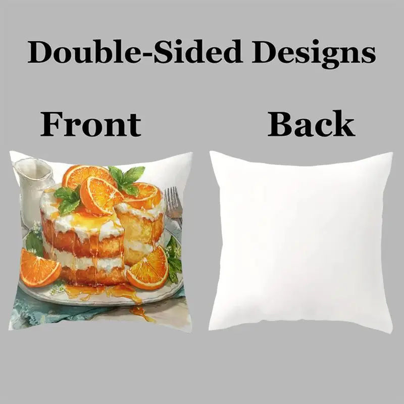 Aesthetic Citrus Food Illustration Pillowcase Set 4PCS 45x45cm Dessert Kitchen Theme Home Decor Throw Cushion Cover