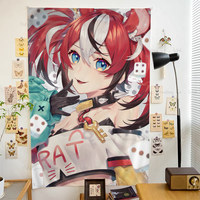 Hakos Baelz VTuber Colorful Tapestry Wall Hanging Hippie Flower Wall Carpets Dorm Decor Japanese Tapestry