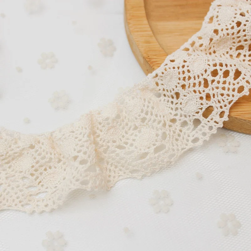 5Yards New 100% Cotton White Beige Elastic Lace Trims High Quality Guipure Embroidery Lace Trim Fabric DIY Sewing  Accessories