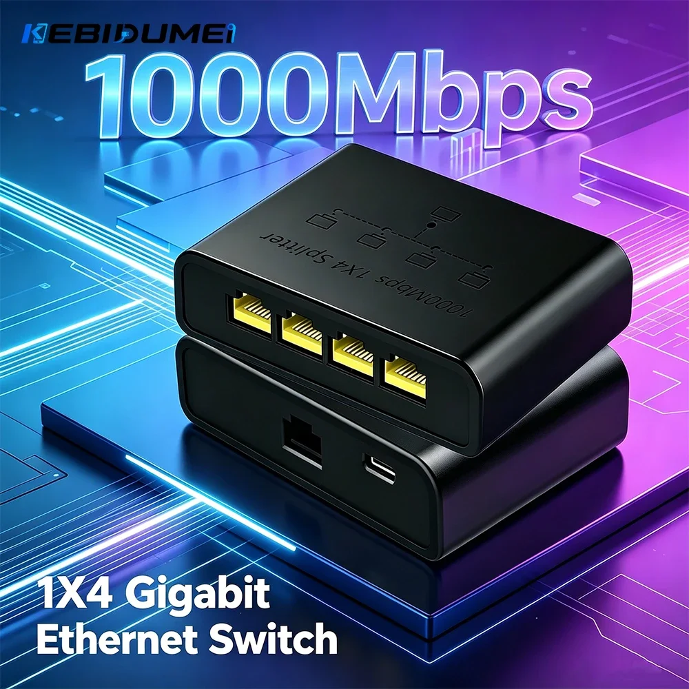 Kebidumei 100/1000Mbps 5 Port Gigabit Ethernet Switch Network Switch Plug & Play RJ45 LAN Hub Splitter Expander for Home Office