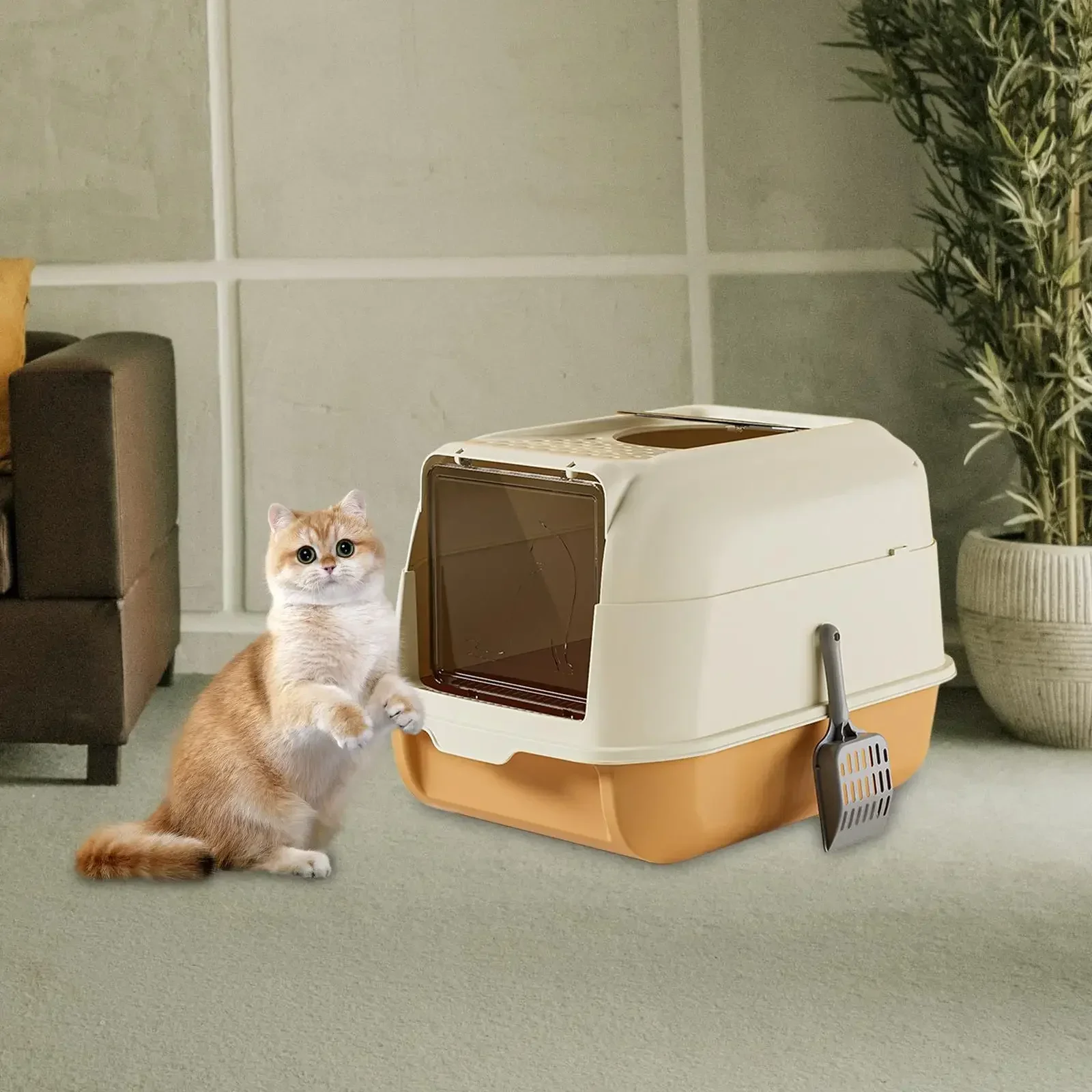 

Large Cat Litter Box with Lid Covered with Fully Enclosed Litter Pan