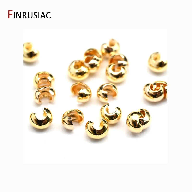 3mm/4mm/5mm 18k Gold Plated Open Crimp Beads Covers Crimp End Beads Stopper Spacer Beads For DIY Jewelry Making Supplies