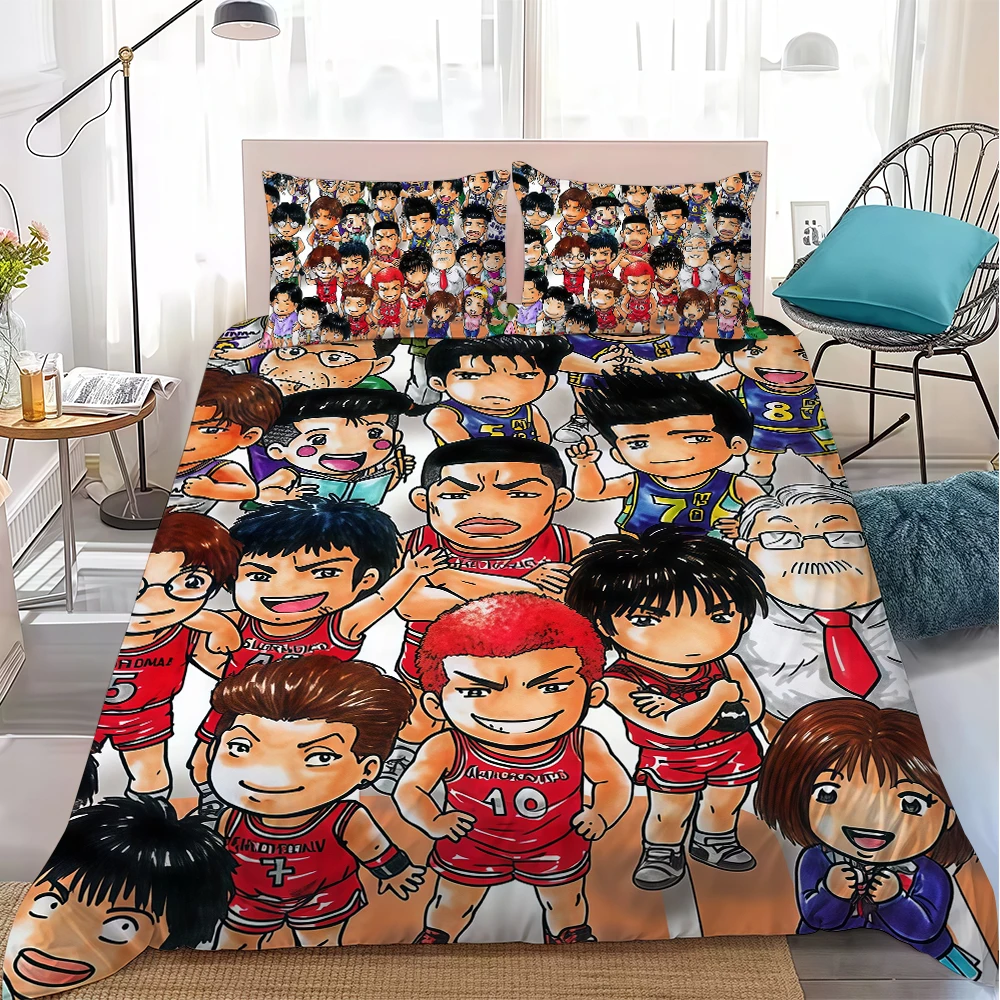 Sakuragi أنيمي سلام D-Dunk حاف مجموعة غطاء لينة غسل القطن السرير 3 قطعة الصيف مريحة طالب عنبر المنزل الطفل الفراش