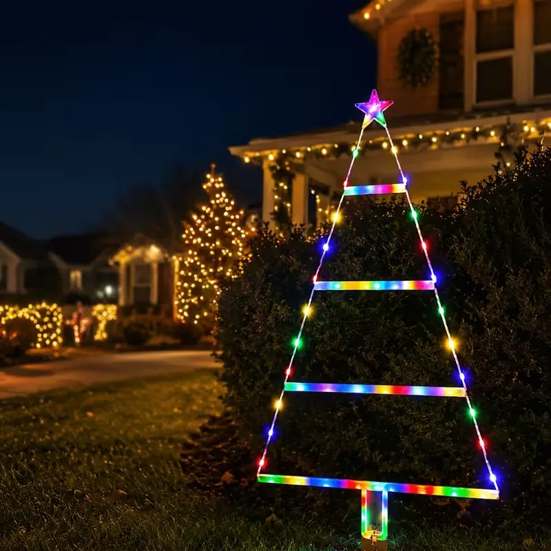 Christmas Tree Ladder Lights 8 Modes LED Battery Operated 3AAA Warm White Colorful Xmas Party Bedroom Window Decor
