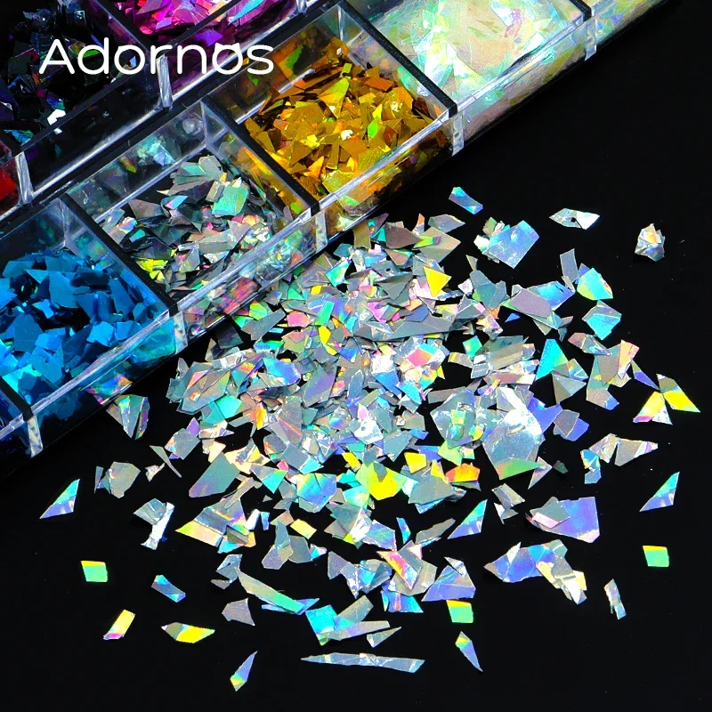 12 Colors Holographic Irregular Glitter Flakes Nail Art Decoration Iridescent Sequins Shiny Large Fragments DIY Nails Supplies