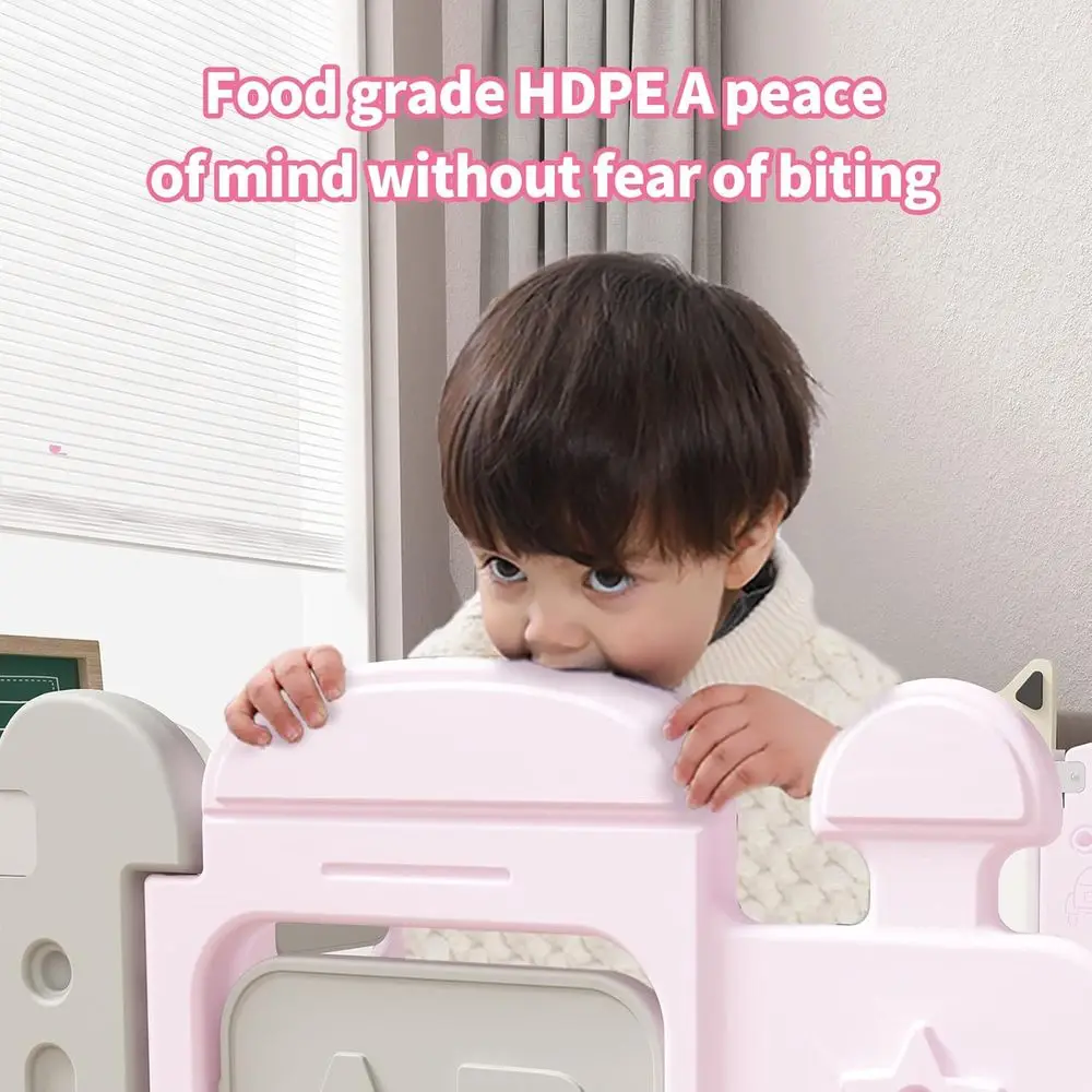 Tragbarer rosa Laufstall mit klappbarem Sicherheitszaun, Aktivitätszentrum und Spiele für den Innen- und Außenbereich