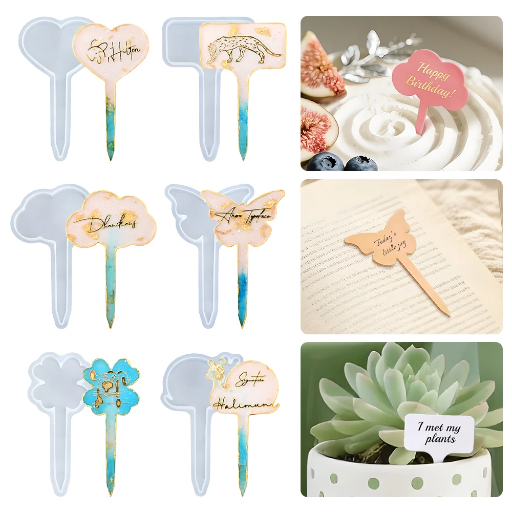 SZ111 DIY 6 Styles Potted Plant Name Sign Epoxy Resin Molds Casting Lable Bookmark Epoxy Mold For Decorative