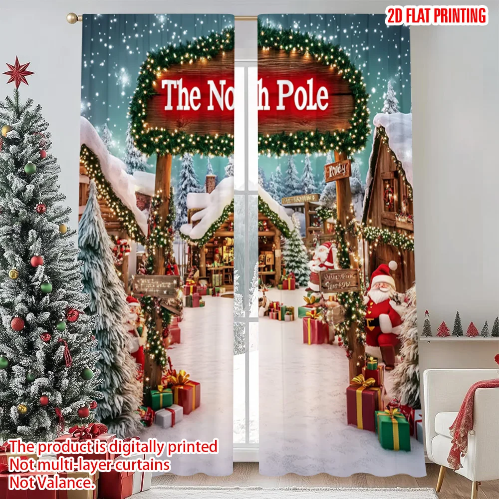 

2pcs 2D flat printing Merry Christmas Popular Window Drapes Arctic Christmas 00 Versatile Polyester Without Electricity Birthday
