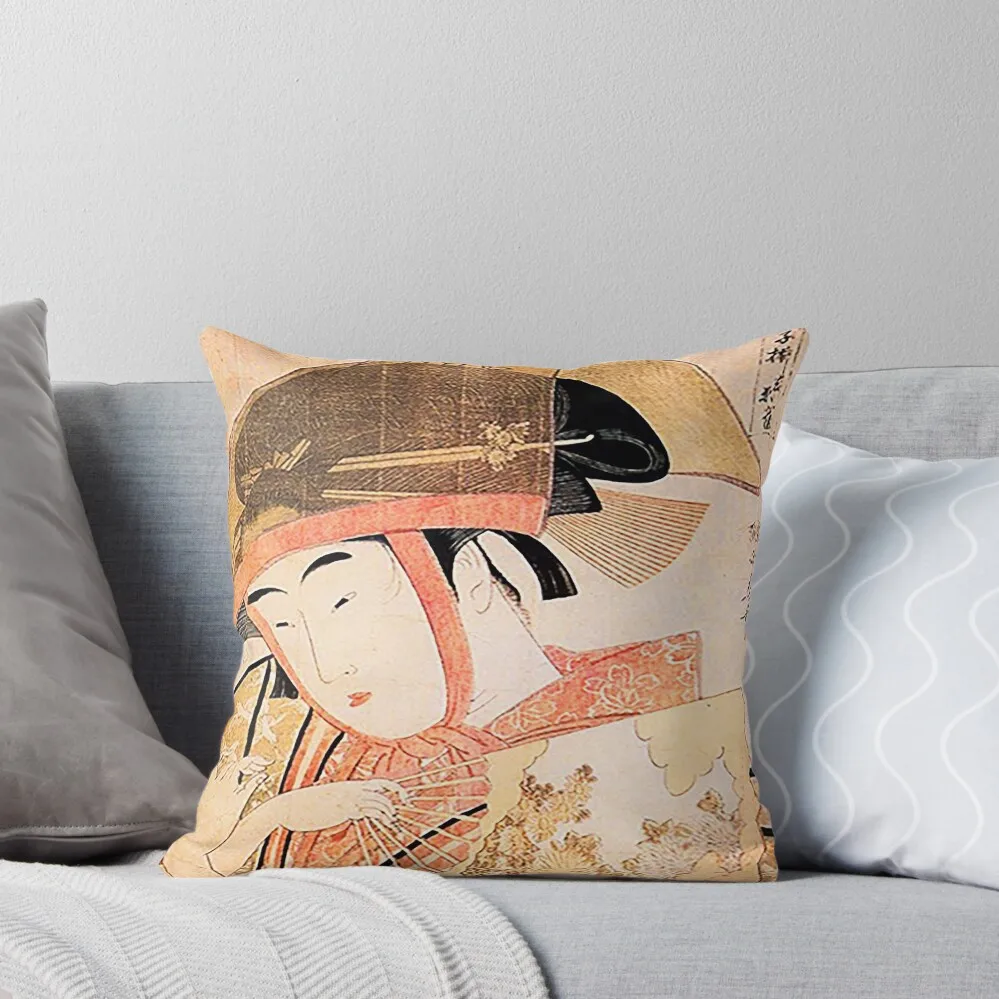 Kitagawa Utamaro Throw Pillow Plaid Sofa pillow cover christmas New year Pillow Decor