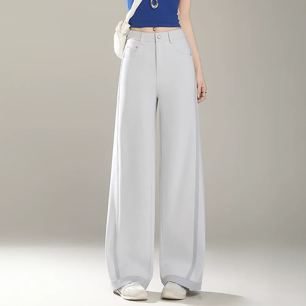 

Simple And Fashionable Straight Wide-leg Pants For Women Spring Summer New 2025 High Waist Loose Fit Casual Trousers Cotton