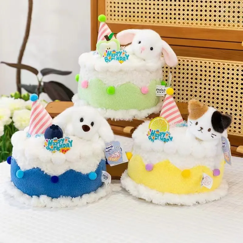 

Cute Bunny Birthday Cake Plush Toy Soft Stuffed Animal Lemon Green Apple Blueberry Sweet Dessert Plushie for Kids Gift