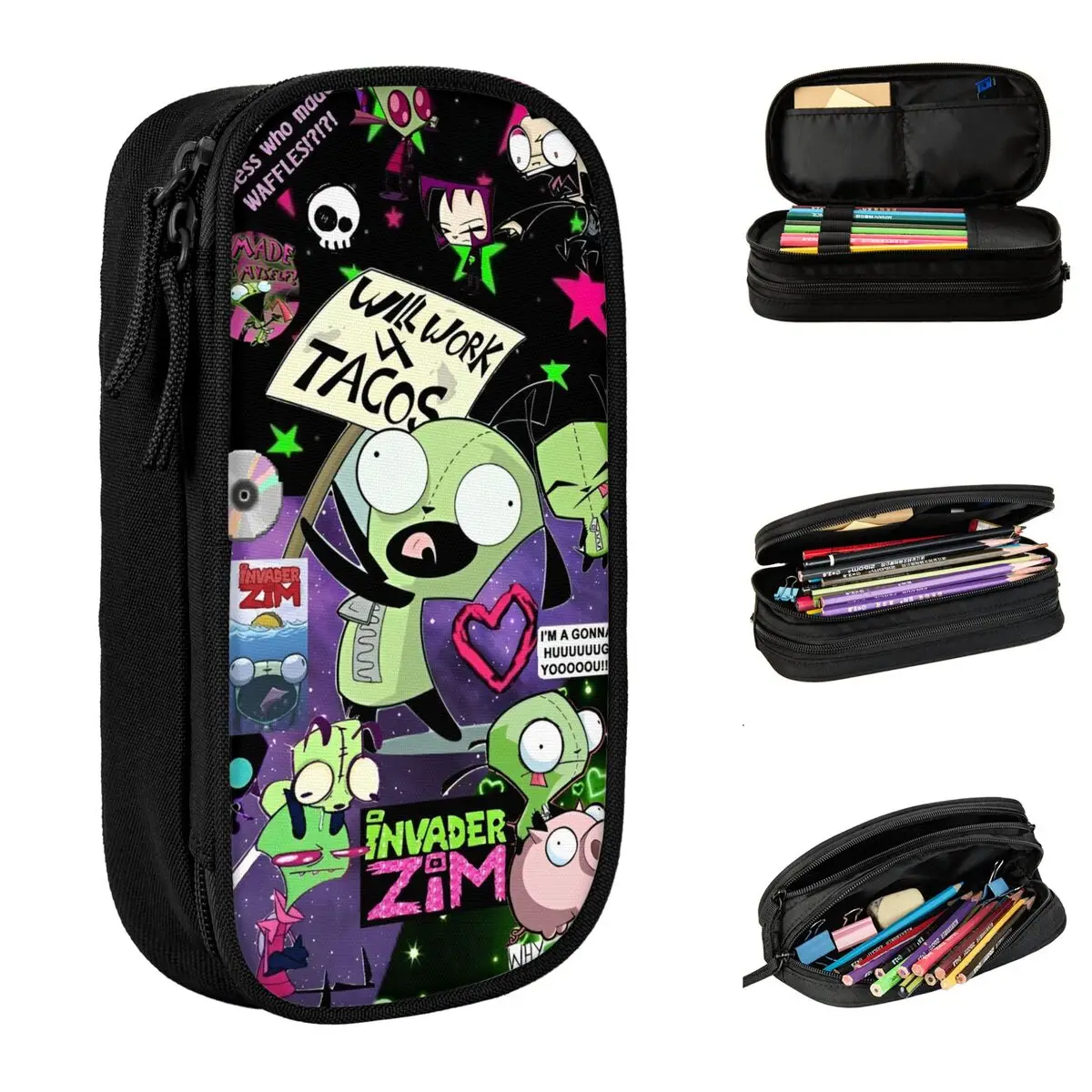 

Invadered Z-Zim Cartoon Anime Accessories Pencil Case Large Capacity Office Supplies Pencil Box Gift