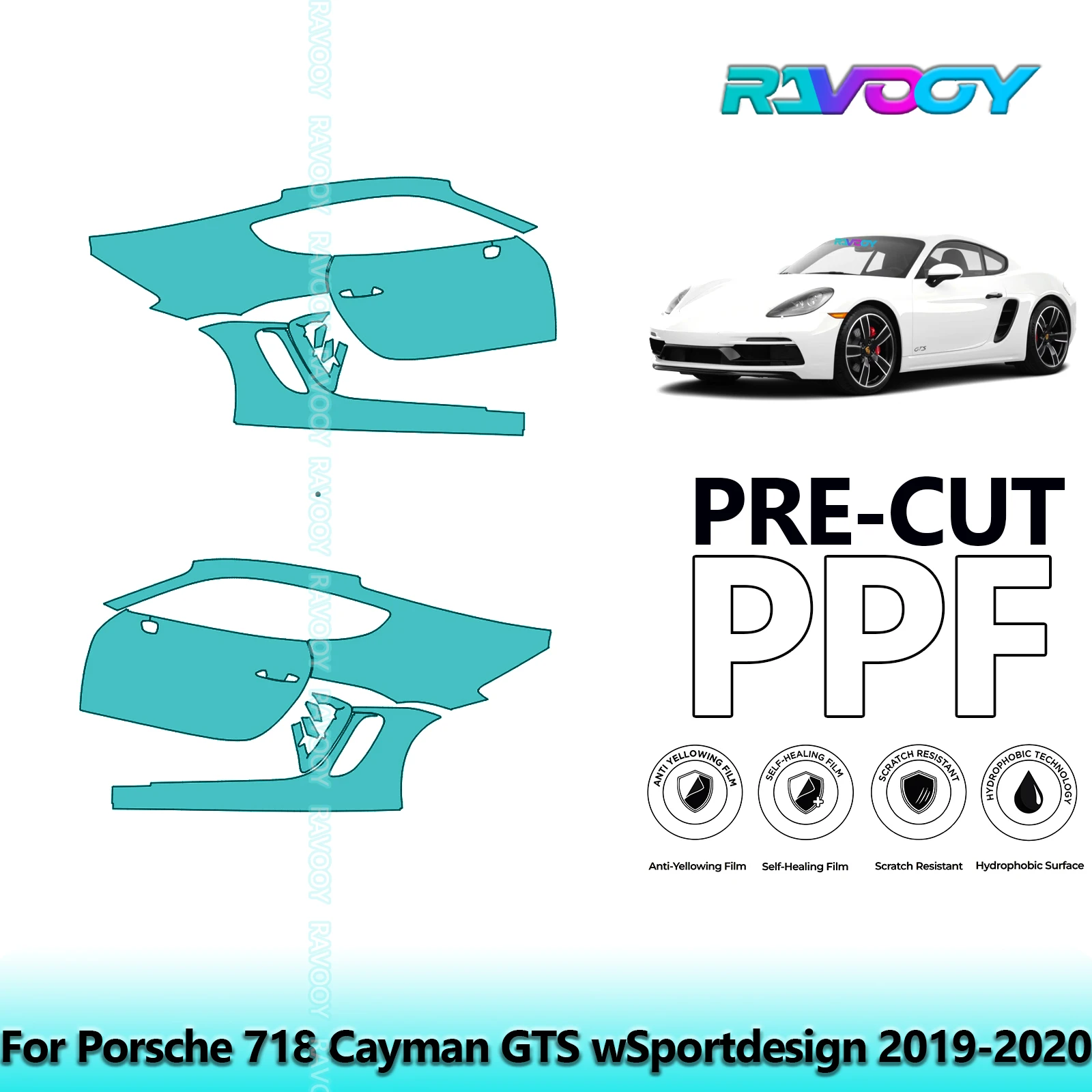 

For Porsche 718 Cayman GTS wSportdesign 2019-2020 8.5mil Pre-Cut PPF Door & A/B Pillar Kit TPU Paint Protection Film Set