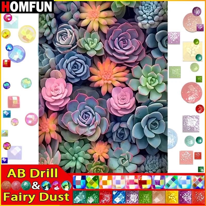 

HOMFUN Fairy Dust AB Diamond Painting "Scenery Succulent" Full Square Round Diy 5d Diamond Embroidery Picture Rhinestone Art
