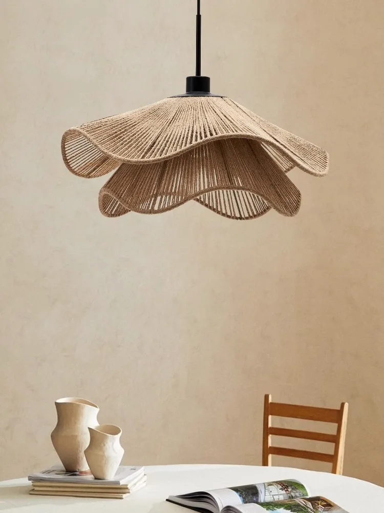 

Nordic Minimalist Wabi Sabi Hemp Rope Chandelier Restaurant Bedroom Dining Room Decoration B&B Led Pendant Lights Lamp Luminaire