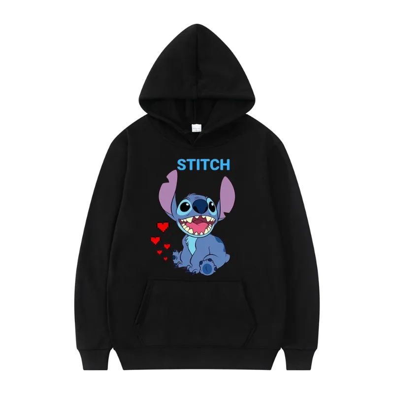 New Disney Stitch Print Hoodies Women Vintage Autumn Loose Hooded Shirt Grunge Street Sweatshirt Y2k Clothes Oversize Pullovers