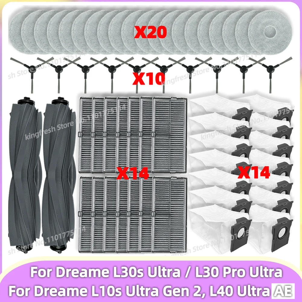 Compatible con (Dreame L10s Ultra Gen 2 / L30s Ultra / L30 Pro Ultra, Dreame L40 Ultra AE - NO para L40 Ultra) Cepillo Filtro Mopa Bolsa
