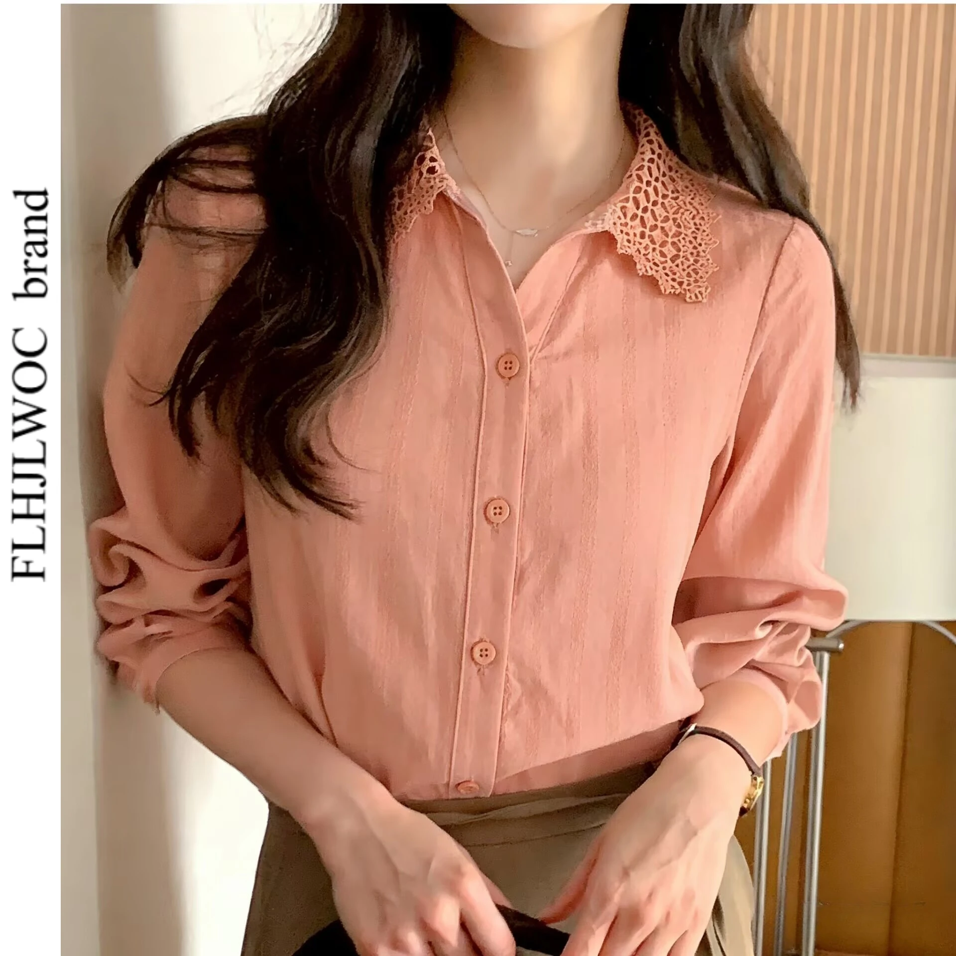 

Cotton Tops Blouses New 2026 Fashion Woman Cute Sweet Girls Solid Commuter Top V Neck Patchwork Hollow Out Lace Basics Shirts