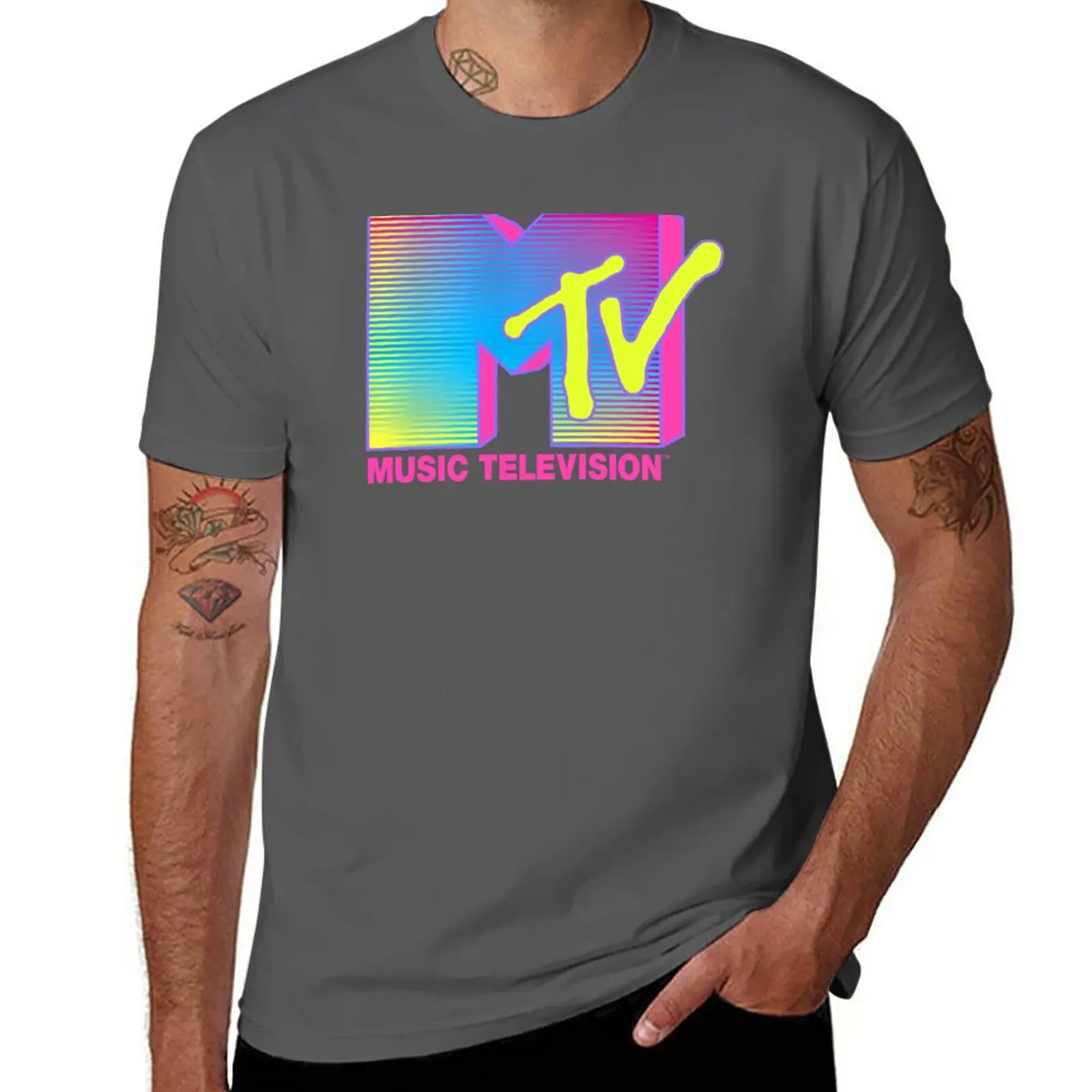 New MTV Fluorescent Music Television Logo T-Shirt Short t-shirt T-shirt short black t-shirts for men