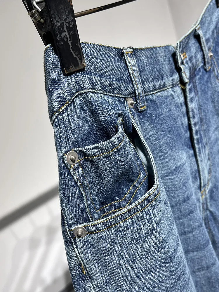 Women's High-Waist Wide-Leg Cotton Denim Jeans - Y2K Straight Fit