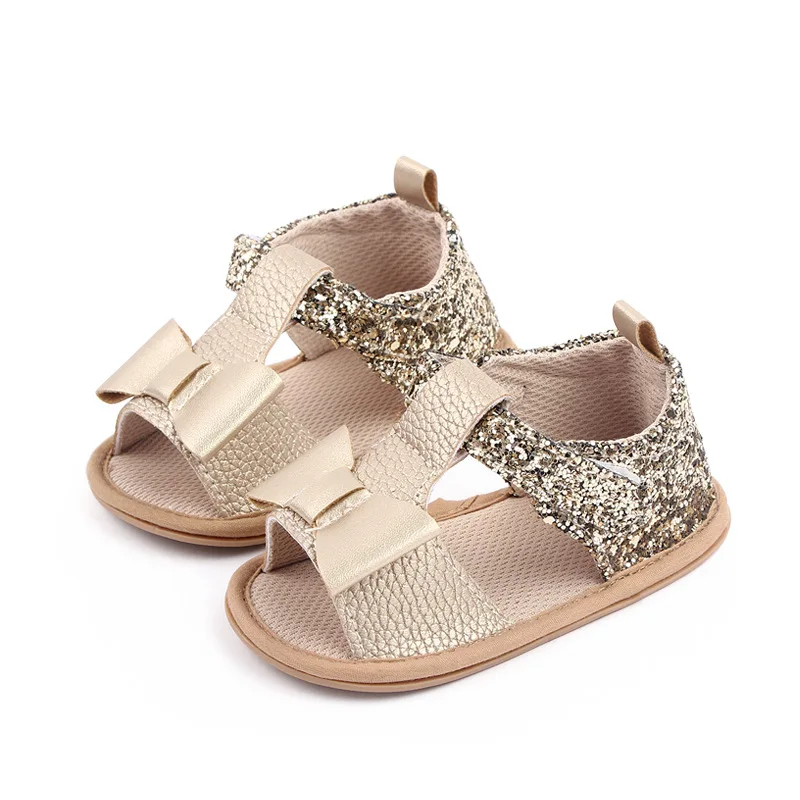 Brand Infant Girls Sandals Toddler Summer Shoes Newborn Soft Rubber Sole Footwear 1 Year Gold Bling Trainers Sandales Baby Items