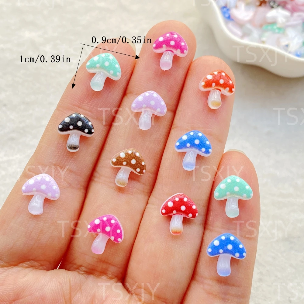 50pcs Resin Cute Mini Cartoon Colored Mushrooms Doll Armor Figurines Flat back Nail Art DIY Scrapbook Crafts