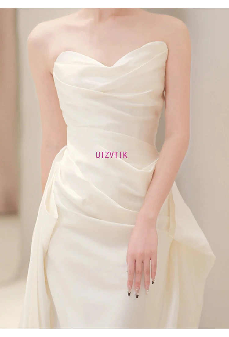 Простые корейские свадебные платья с открытыми плечами Белое атласное вечернее платье Вечернее платье 웨딩드레스 Свадебное платье для фотосессии на заказ