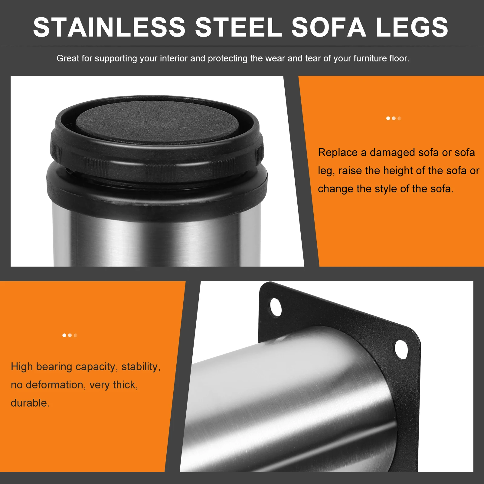 

4pcs Stainless Steel Cabinet Legs Black Height Adjustable Furniture Thick Durable DIY Sofa Replacement Stable Long Use