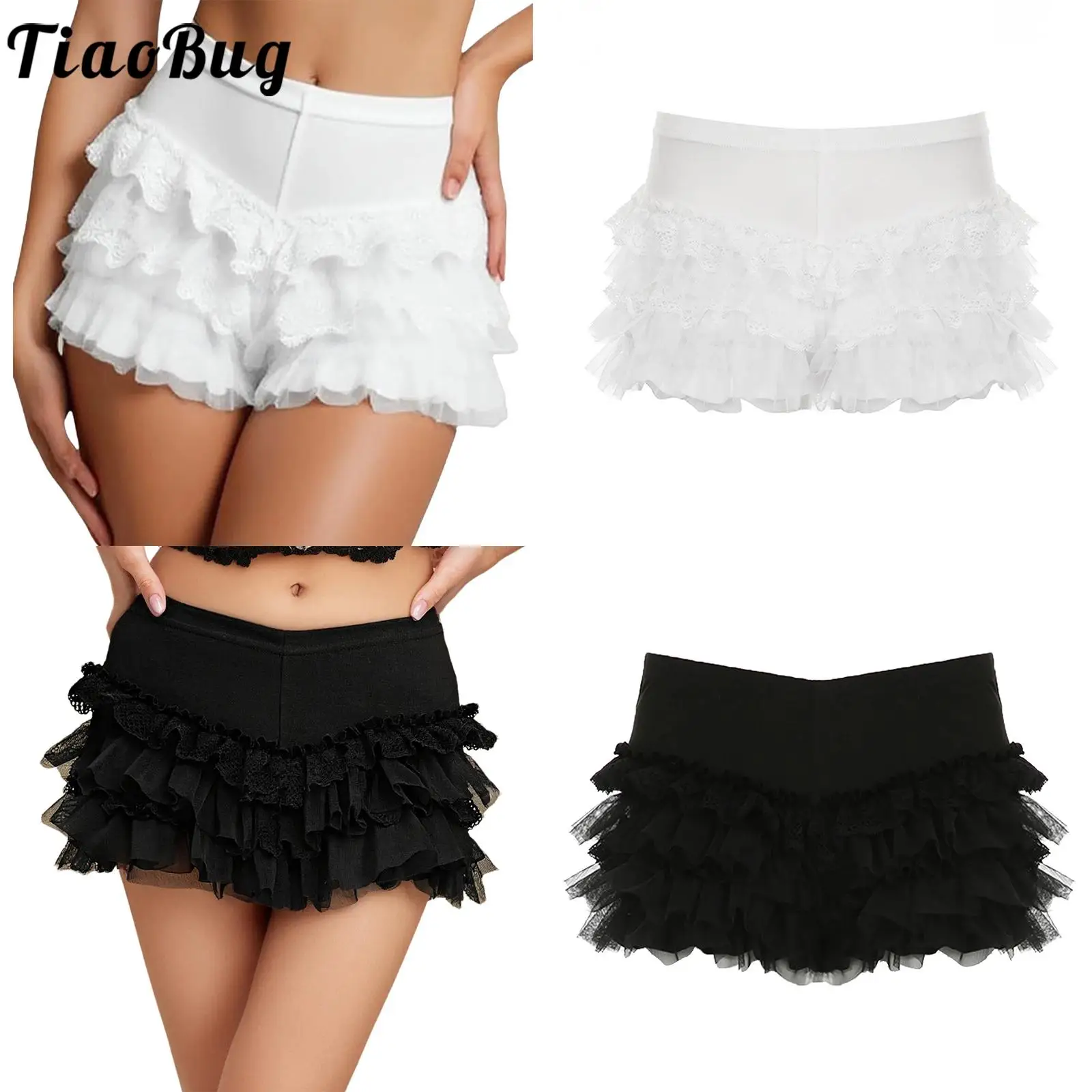 

Women Tiered Ruffled Lace Shorts Gothic Style Low Rise Hot Pants Booty Shorts Undershorts for Lolita Dress Halloween Party