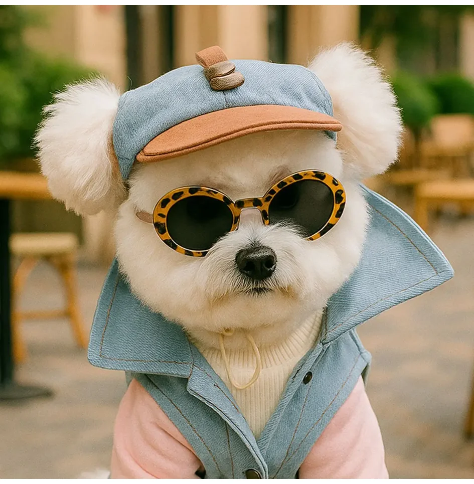 Two-piece fashionable pet sun hat and cool sunglasses set, dog baseball cap and cat head cover