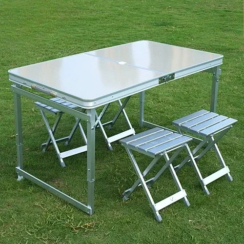 Portable Foldable Camping Table Aluminum Alloy Desk And Chairs Set Outdoor Lightweight  Table For Fishing BBQ Picnic 120x60/70cm