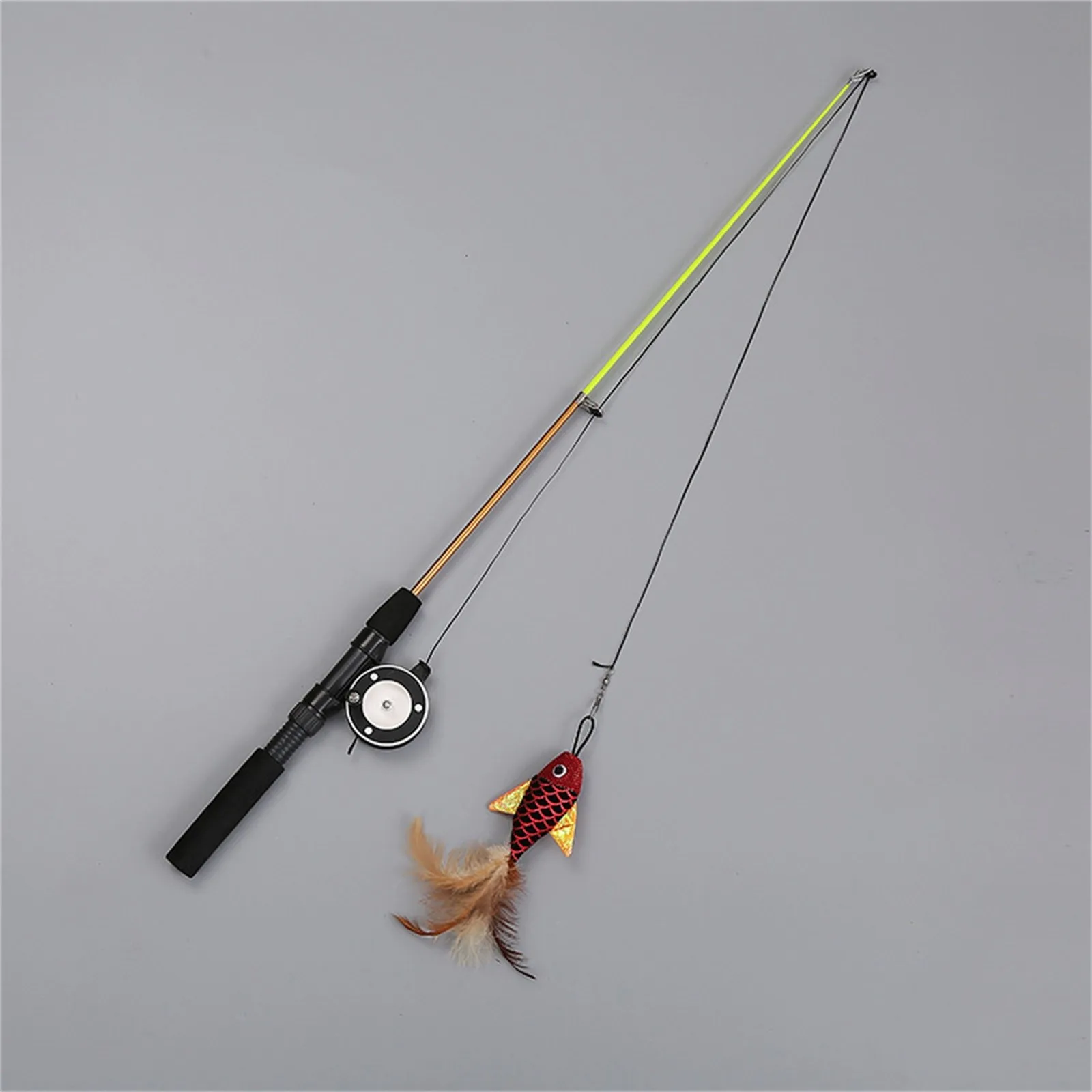 Fishing Rod Cat Toy Pulley Telescopic Fishing Rod Cat Toy Manual Reel Design Lifelike Fish Design To Use For Kicking For