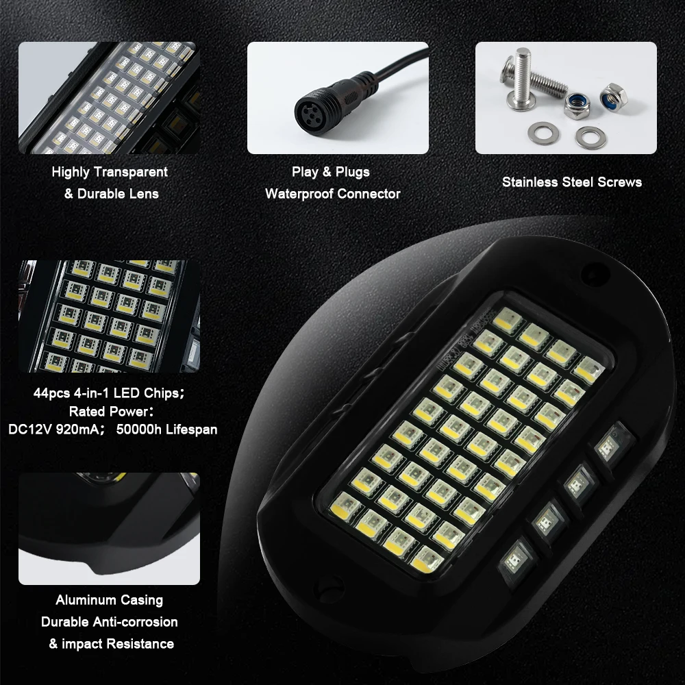 KingShowstar New Condition 12V Ambient Lighting Rock LED Car Tail Lights Multi-Color 4/6/8/10/12 Pods Tuning Lightings App