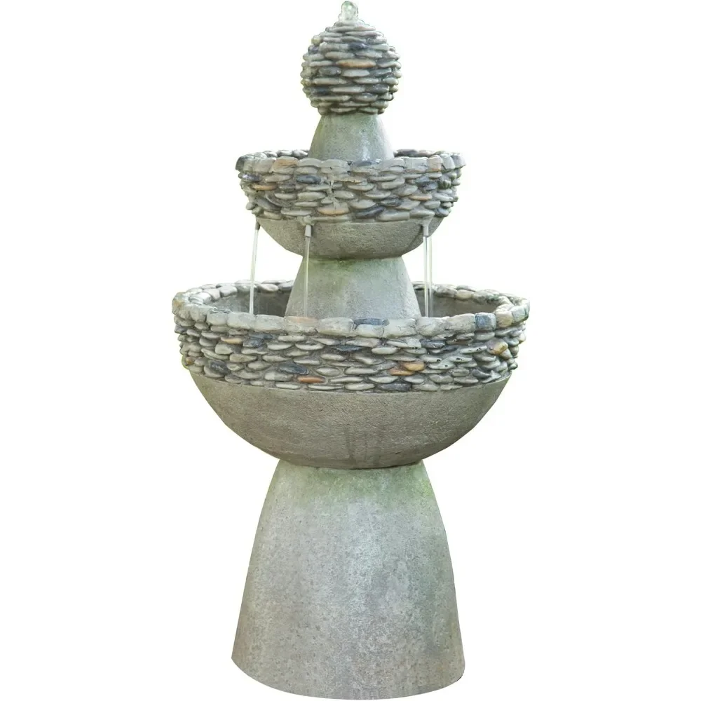 Outdoor Water Fountain, 3-Tier Zen-Style Pedestal Water Fountains, 36.5 in 2.64 Gallon Capacity, Outdoor Fountain