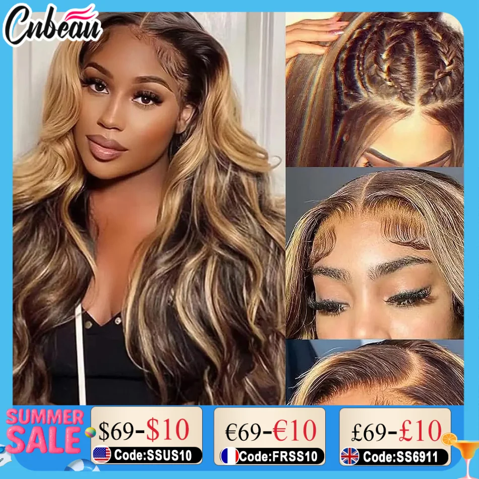 

250% 13x6 Highlight HD Lace Frontal Wig Human Hair Honey Blonde Body Wave Lace Front Wigs For Women Brazilian Wigs Pre Plucked
